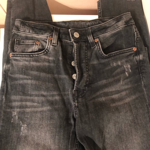 ALL SAINTS Skinny Leg Ankle Length High Waist Faded Black Jean Stretch Denim 26W - Picture 2 of 7